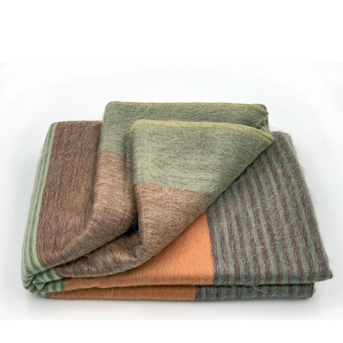 Baby Alpaca Wool Blanket - Plus- Green/Orange