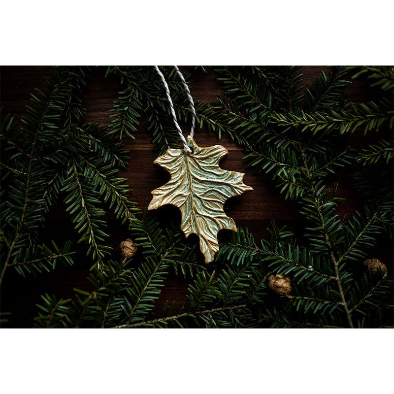 Ceramic Red Oak Leaf Ornament