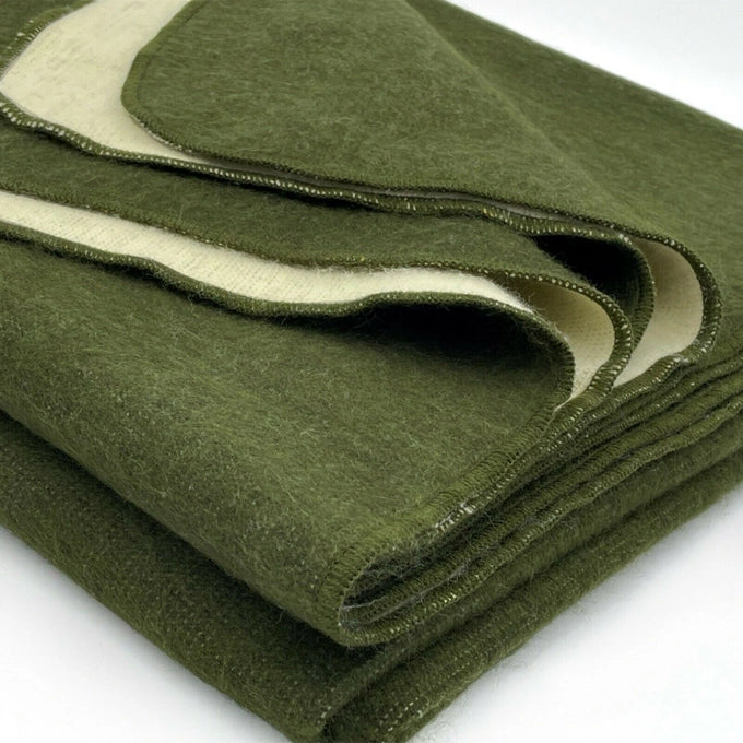 Baby Alpaca Wool Blanket - Extra Large- Green/Cream