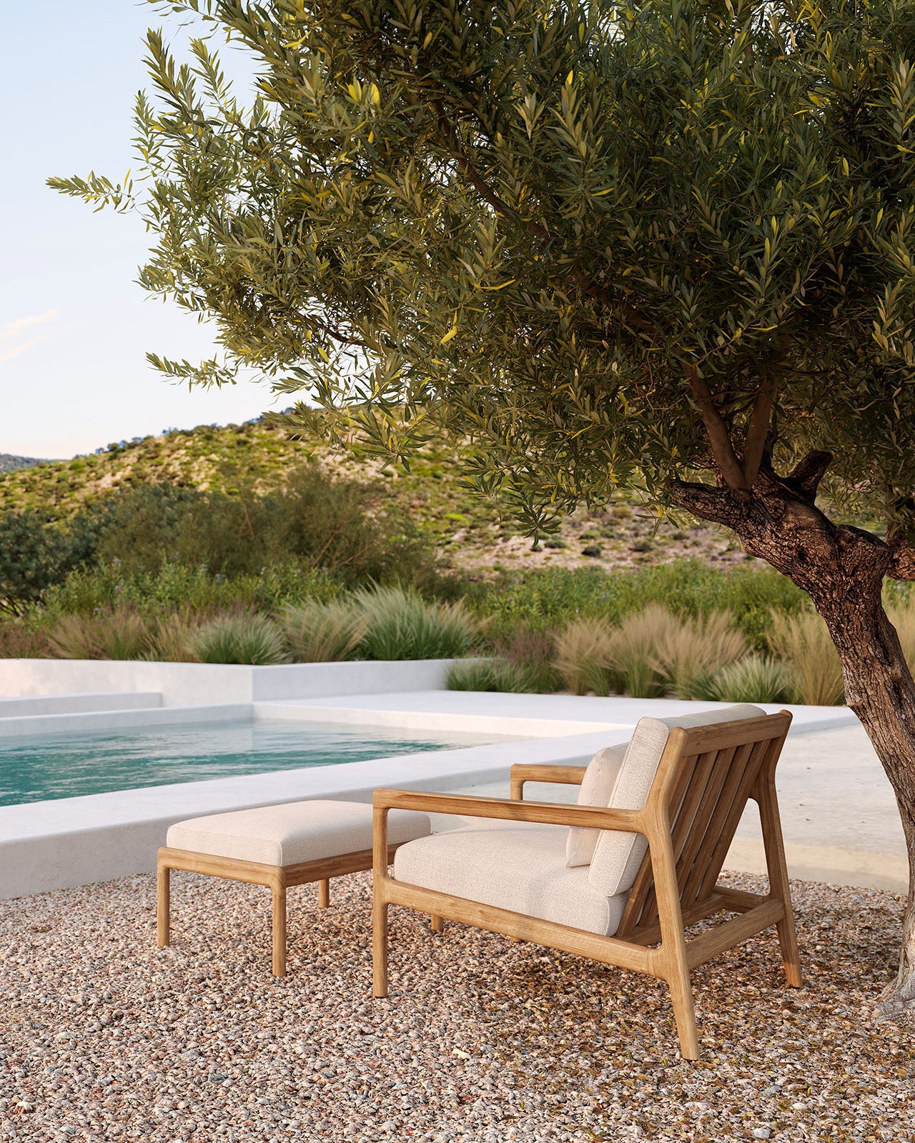 Teak shop footstool outdoor